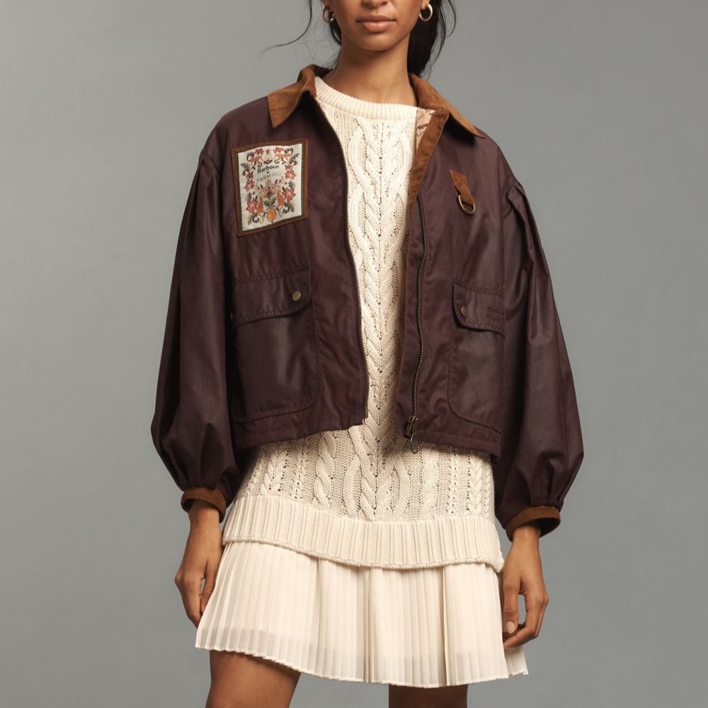 Barbour Farm Rio Thais Waxed Jacket Bow Details Cropped Oversized - Picture 12 of 12